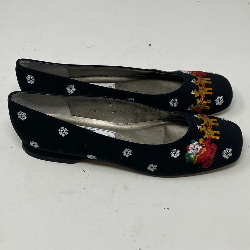 Ros Hommerson Christmas Flats 7.5N Sleigh & Reindeer Embroidery/Holiday Velvet - Picture 13 of 16